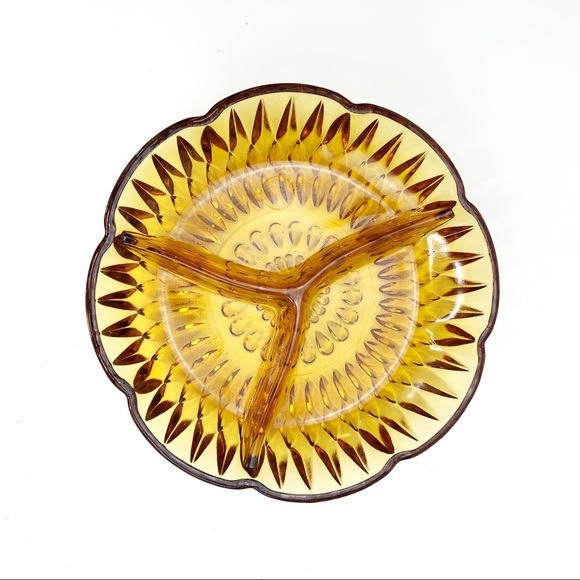 Vintage Amber Glass Three Section Relish Dish